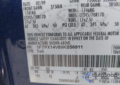 2009 Ford F-150 Fx4/Lariat/Xl/Xlt from USA, damaged, VIN 1FTPX14V89KB56911